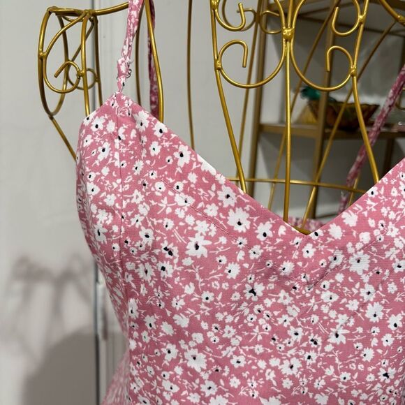 Mod Cloth Pink Ditsy Floral Women's Slip Dress Size L - Picture 3 of 7